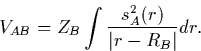 \begin{displaymath}
V_{AB} = Z_B \int \frac{s^2_A(r)}{\vert r - R_B\vert}dr.\end{displaymath}